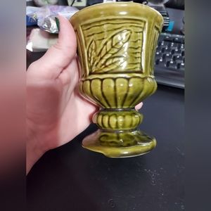 Vintage Mid Century Vintage Pottery Avocado Green Leaf Pattern Footed Planter